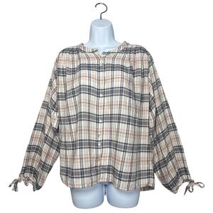 Faherty Womens L Everleigh Plaid Long Sleeve Cotton Button Up‎ Blouse NWT